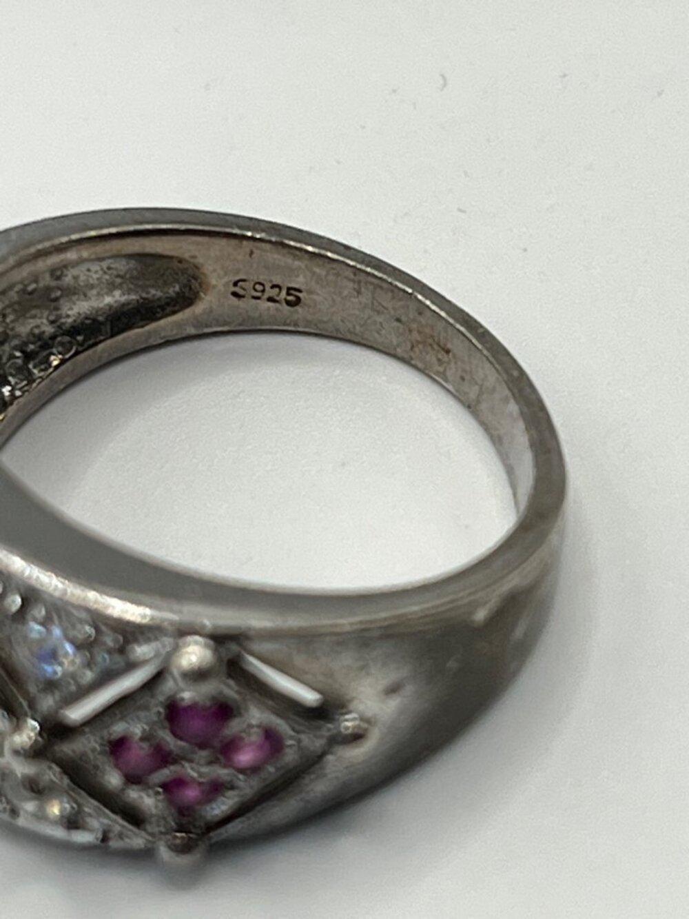Sterling Silver Ring With Pink & Clear Stones Size 7 Stamped 925 - Picture 6 of 7